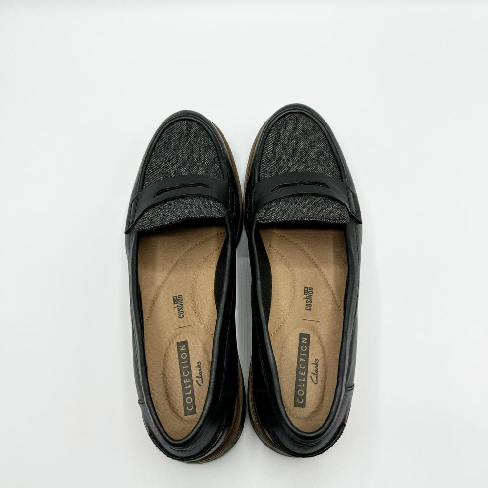 Clarks Collection Black Tweed Penny Loafer Raisie Eletta Soft Cushion Size 9.5 - Picture 4 of 9
